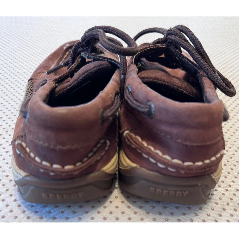 Sperry Intrepid Boys Top-Sider Billfish Boat Shoes Brown Leather Mesh Loafer 3.5